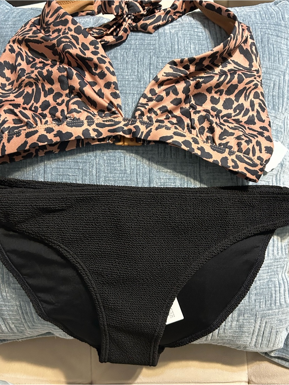 ASOS Leopard Print Halter Bikini Top with Black Bikini Bottoms